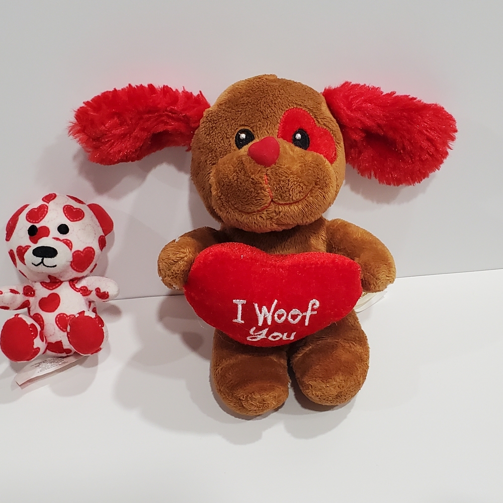 Build A Bear 3" Bear With Hearts, 6" DanDee Brown Dog With Red Heart I Woof You